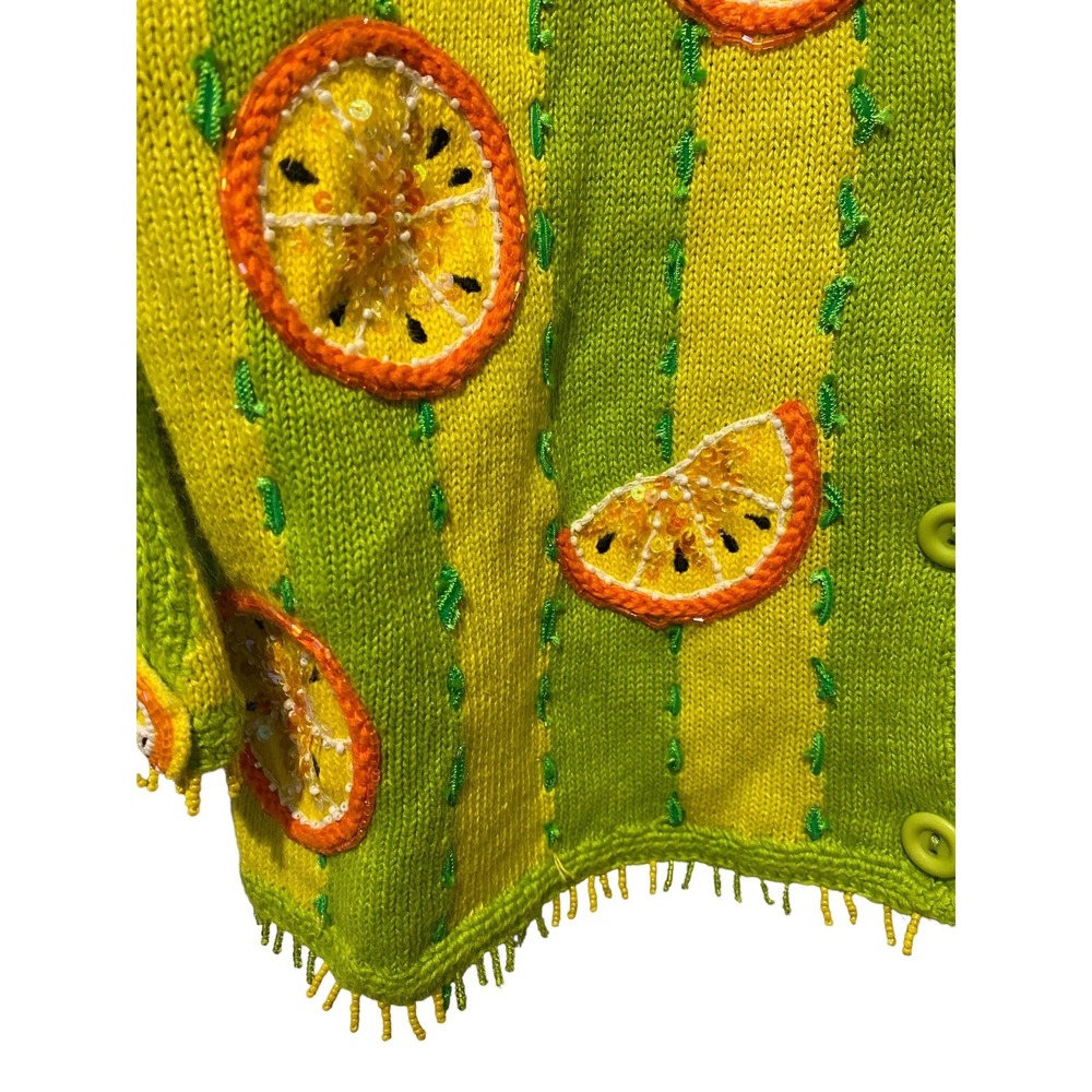 Design Phillip Jane Citrus Orange LEMONS Sequin Sweater M Vintage beaded top - Picture 6 of 12